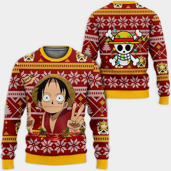 Divesart - Hauskat Luffy Ugly -joulupusero ja -huppari, yksilölliset yksiosaiset anime-joululahjat